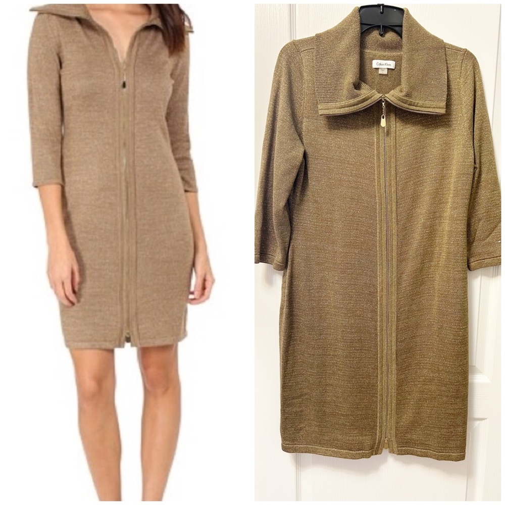 Calvin Klein gold zip up sweater dress Dress